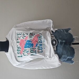 Long live cowboys white crew neck